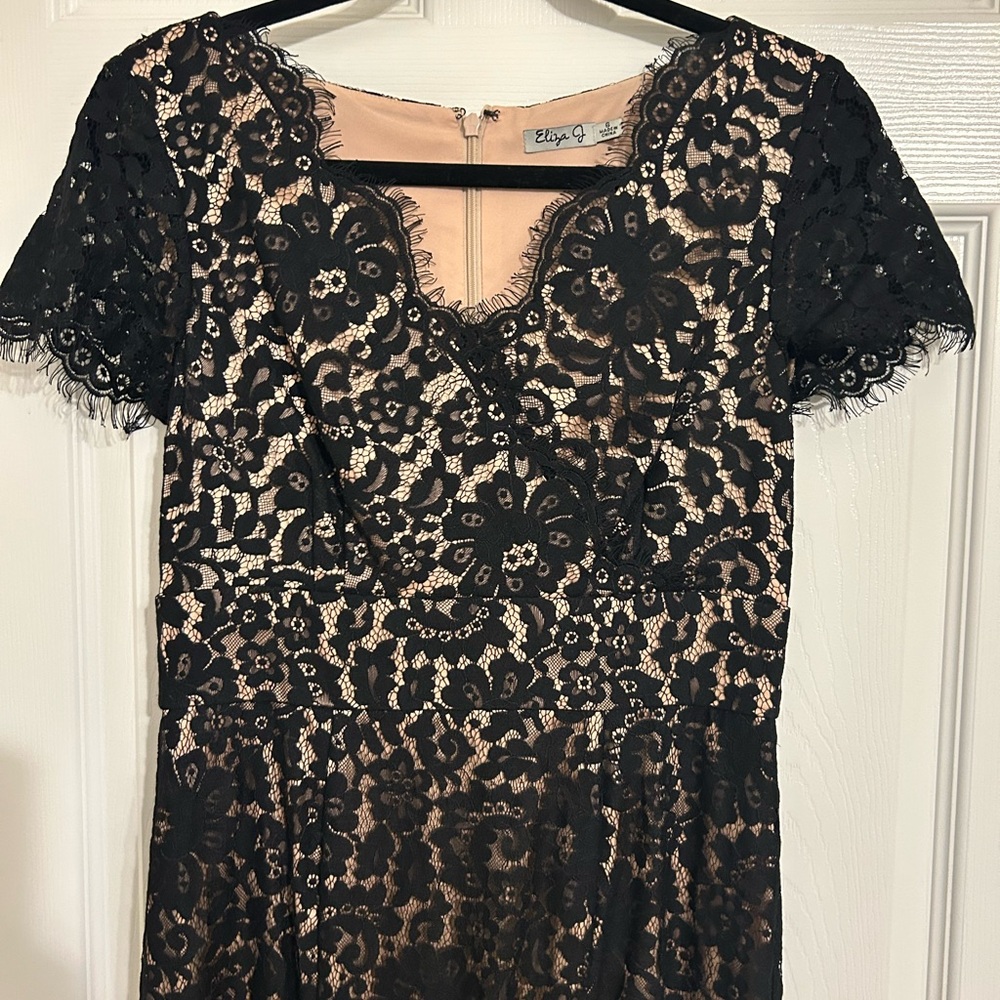 Eliza J Black Lace Maxi Dress with Nude Underlay - Picture 5 of 6